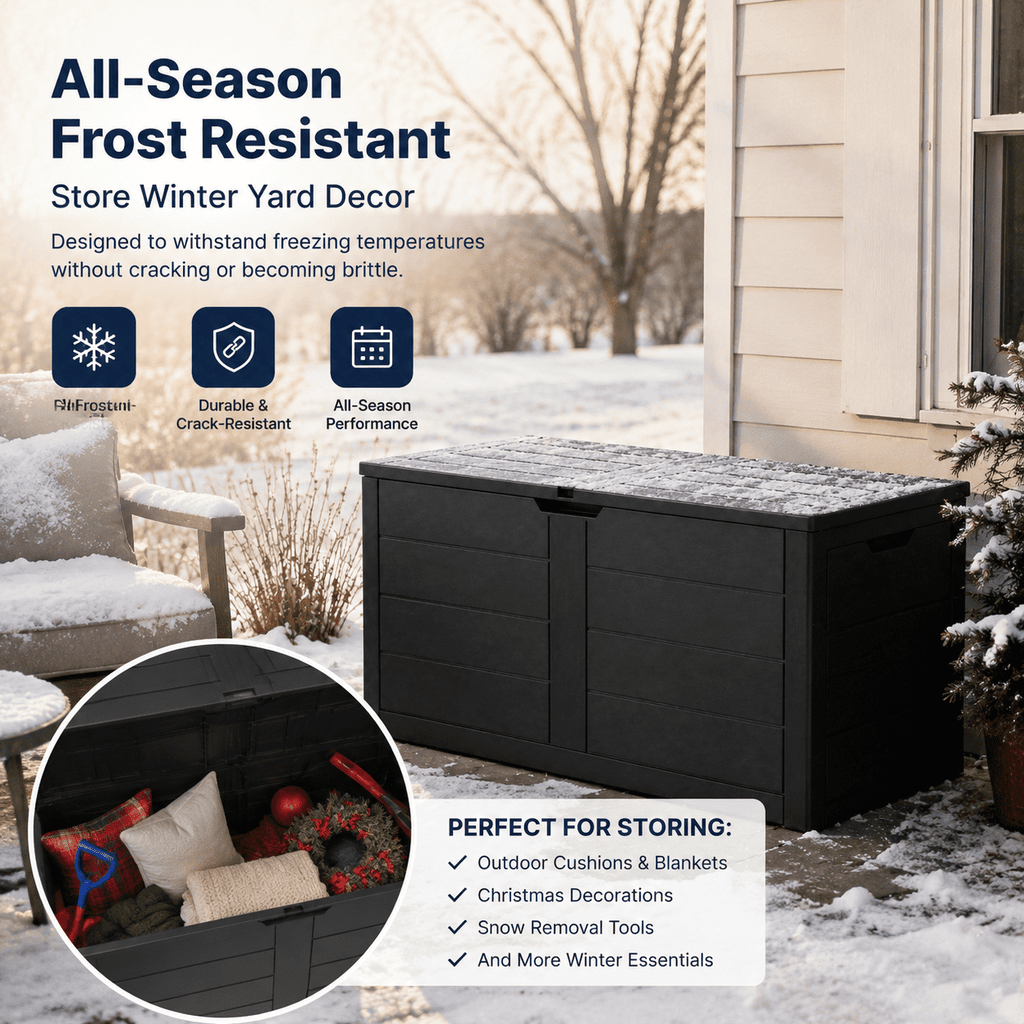 ZEUKMXOO 70 Gallon Deck Box - Waterproof Outdoor Patio Storage Box for Cushions, Pool Gear & Garden Tools, Black