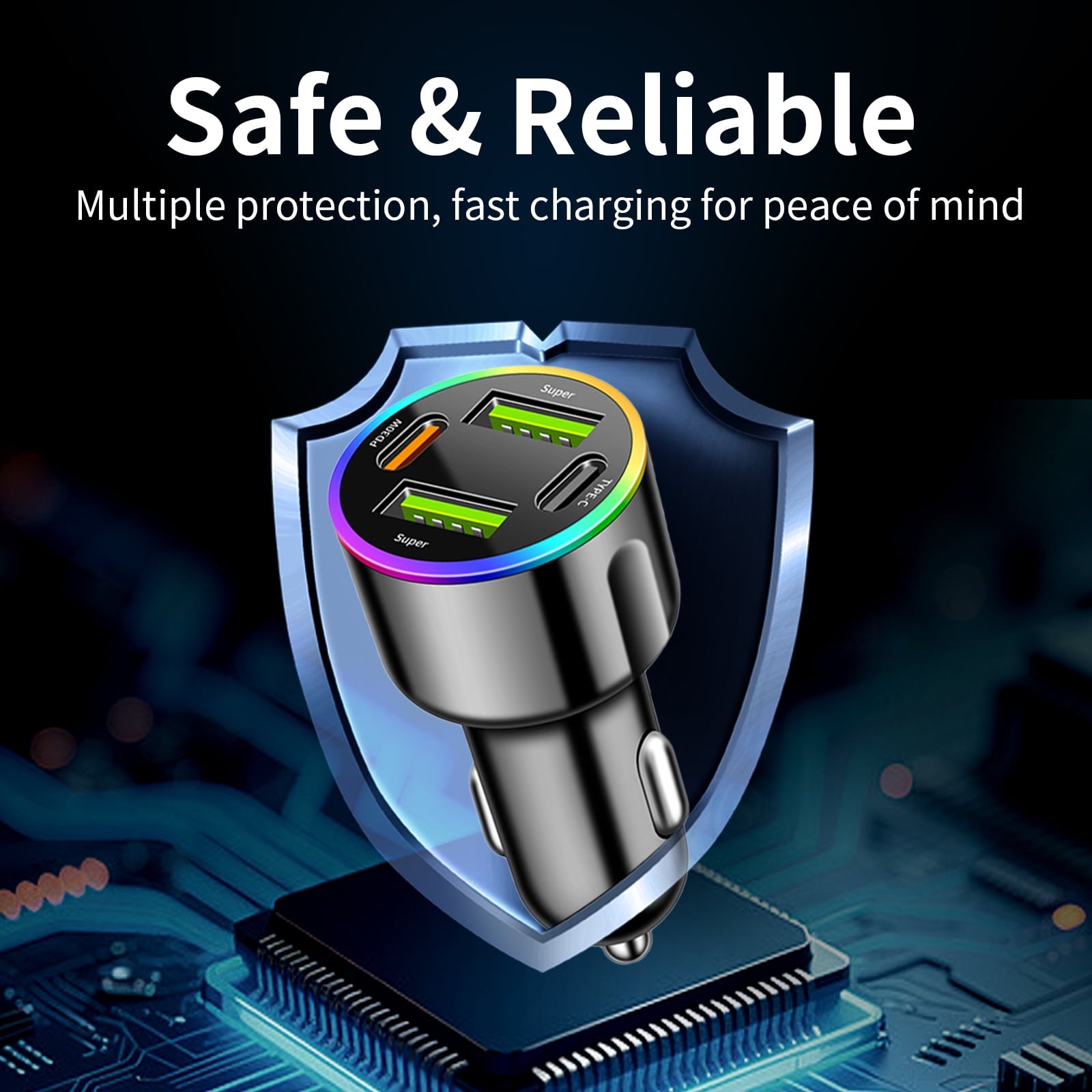 Car Charger Adapter, 4-Port 85W Fast Car Charger USB C, Cigarette Lighter Auto Charger Flush Compatible Samsung, Tablet, iPhone, iPad, LG, Automobile, Car Accessories for Women Men, for Gifts